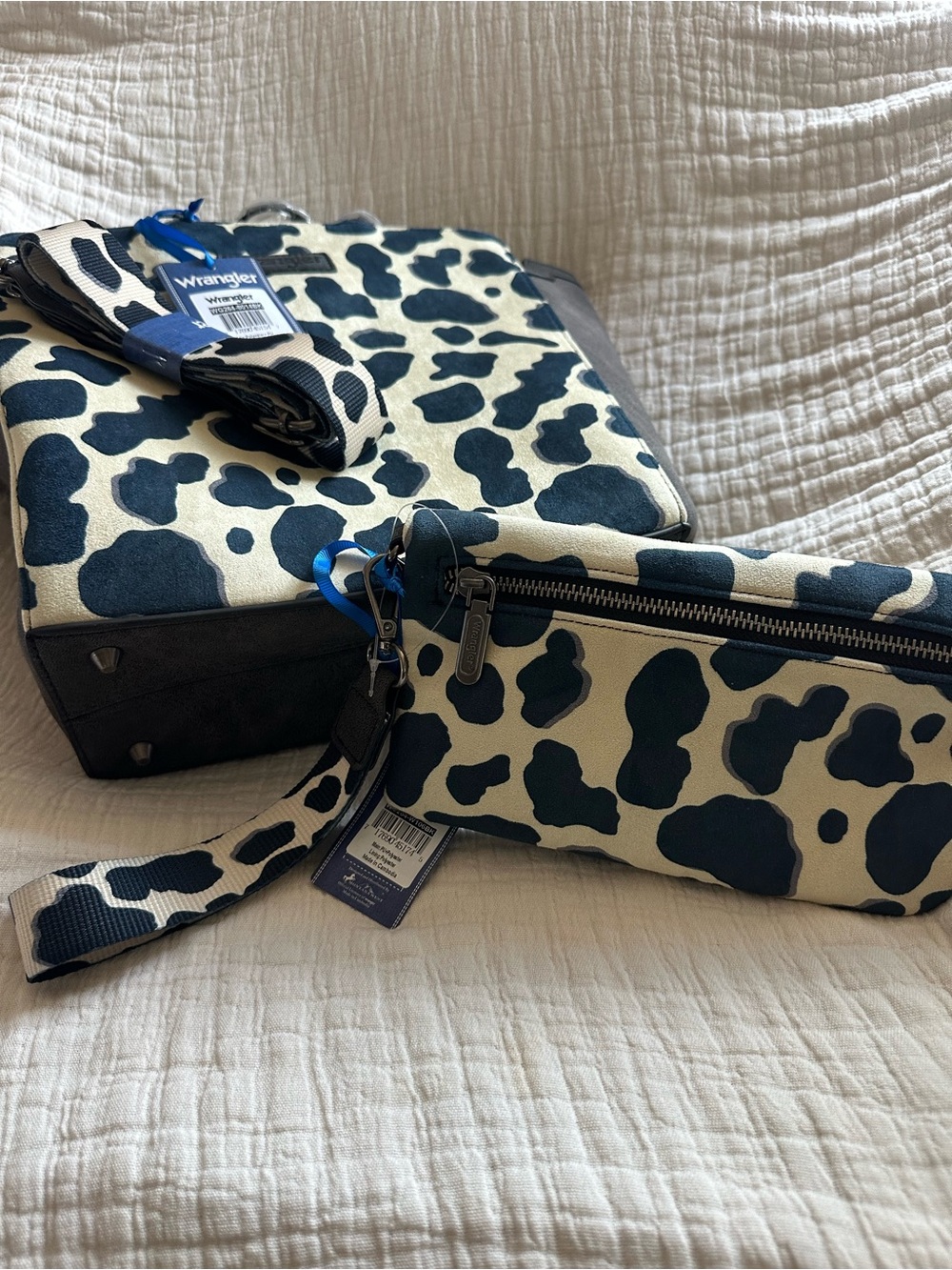 Wrangler black and Cream Cow Print Belt Bag Set